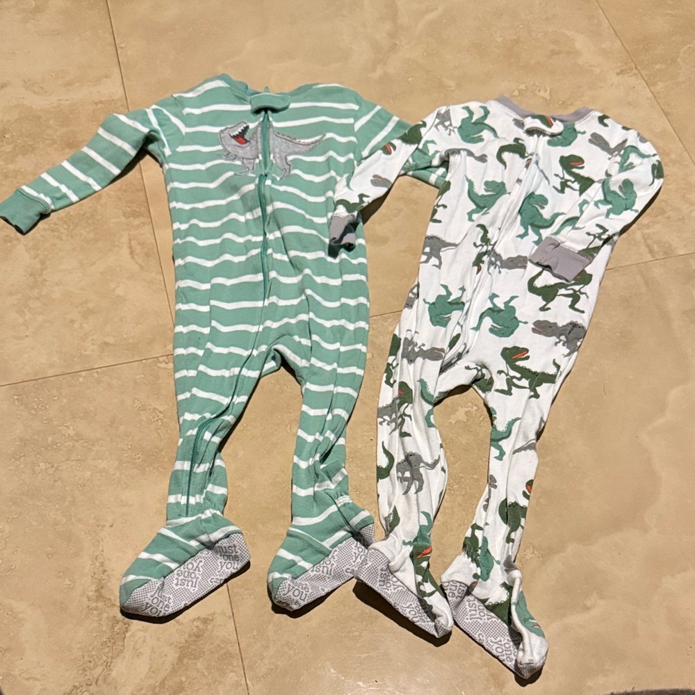 Carter's Green Striped and Dinosaur Print Footies